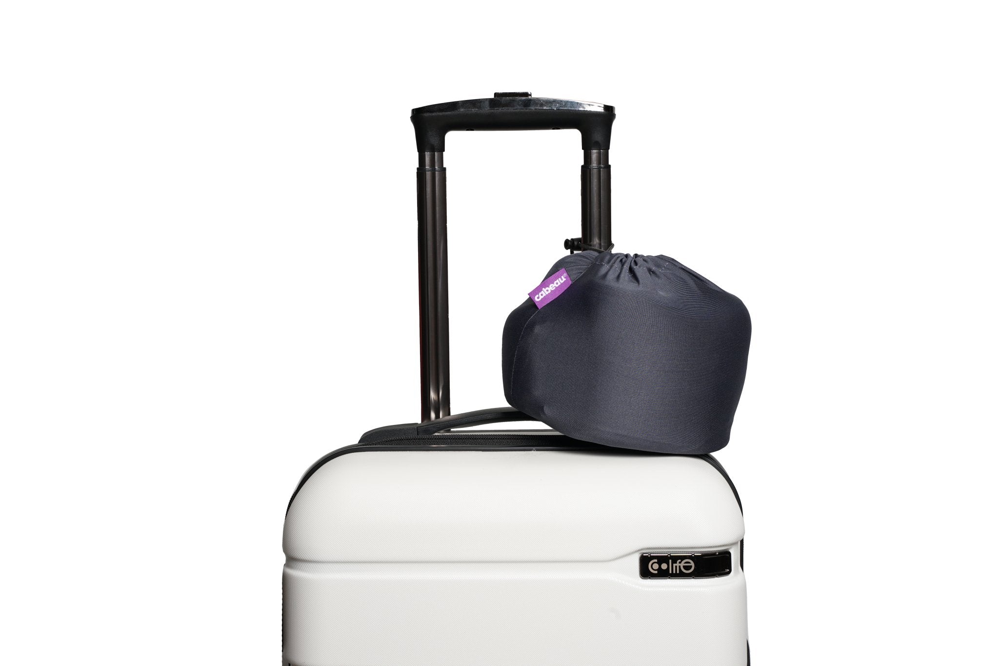 Evolution Plus - pillow in travel case and clipped to luggage