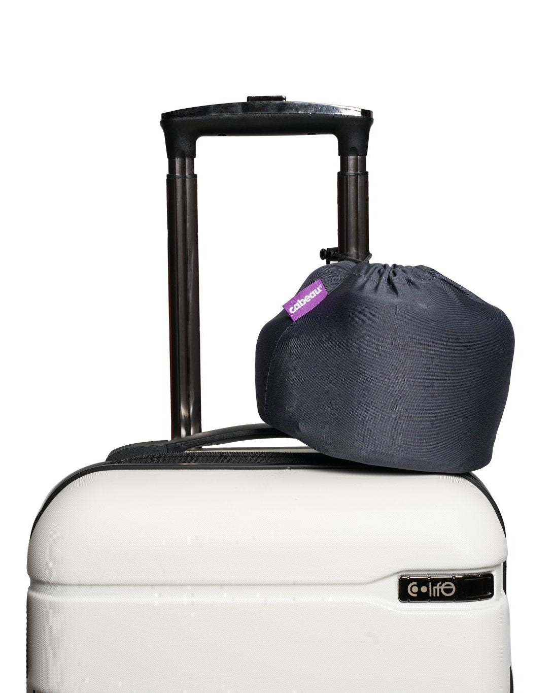 Evolution Plus - pillow in travel case and clipped to luggage